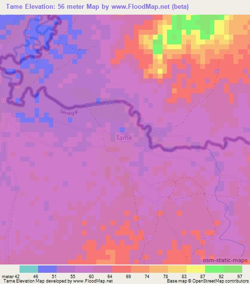 Tame,Senegal Elevation Map