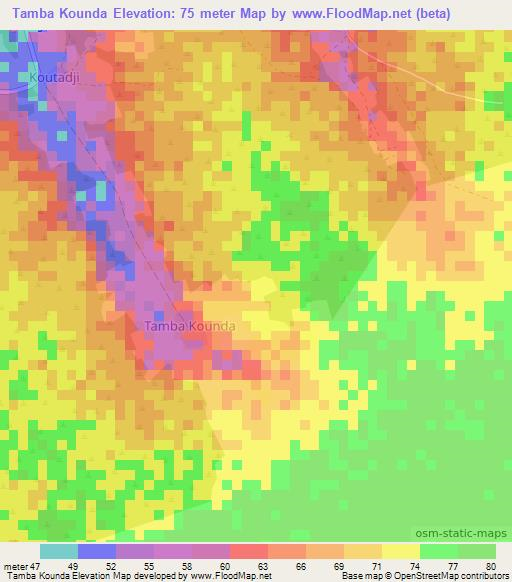 Tamba Kounda,Senegal Elevation Map