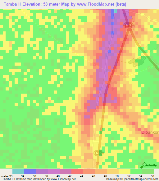 Tamba II,Senegal Elevation Map