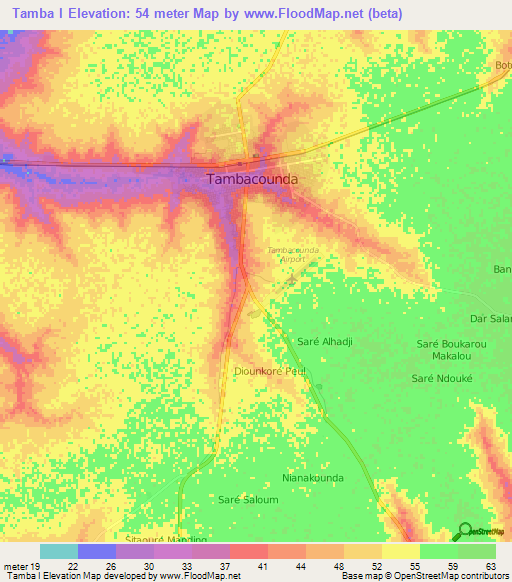Tamba I,Senegal Elevation Map