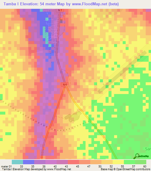 Tamba I,Senegal Elevation Map