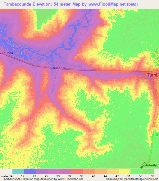 Tambacounda,Senegal Elevation Map
