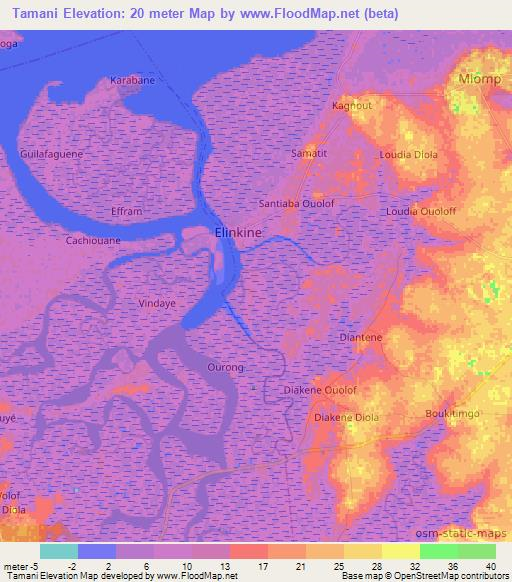 Tamani,Senegal Elevation Map