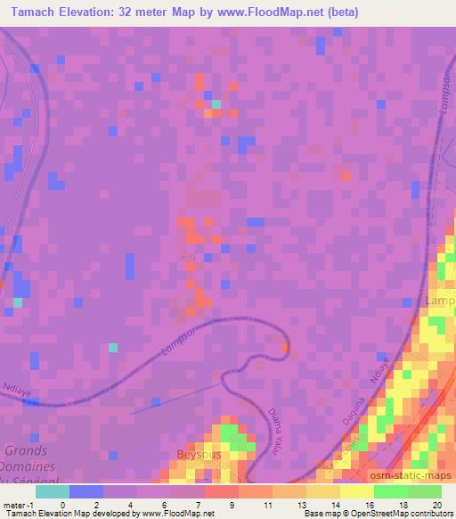 Tamach,Senegal Elevation Map