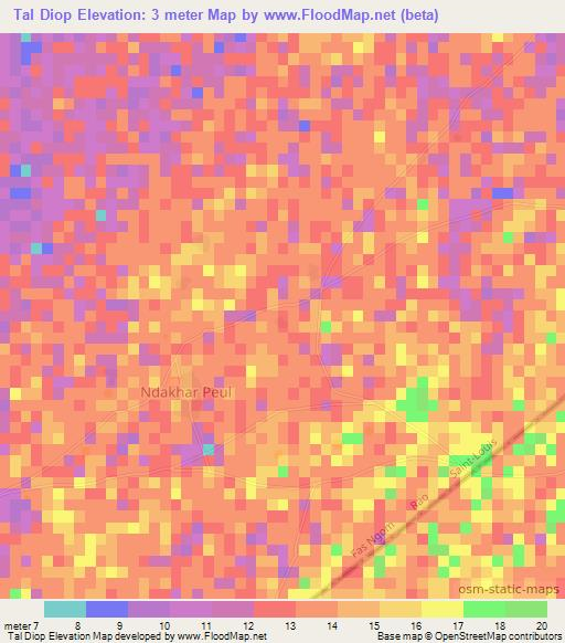 Tal Diop,Senegal Elevation Map