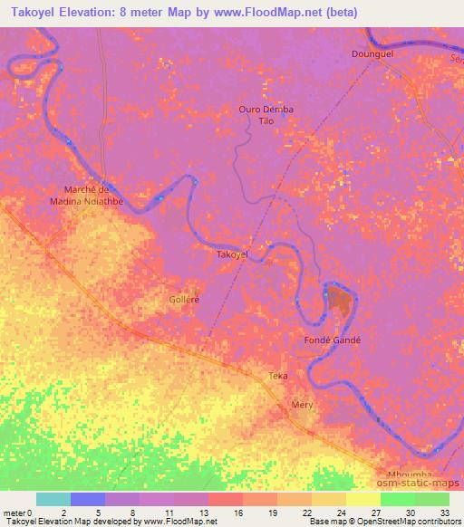 Takoyel,Senegal Elevation Map