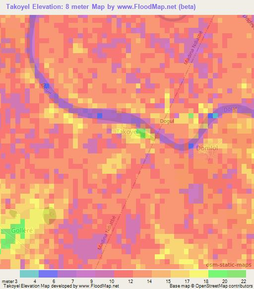 Takoyel,Senegal Elevation Map