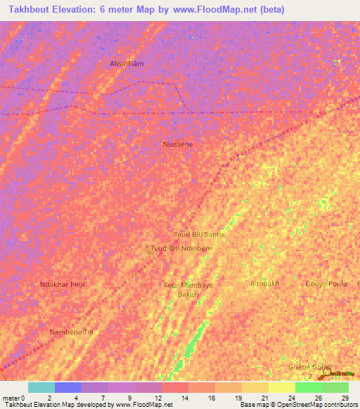 Takhbeut,Senegal Elevation Map