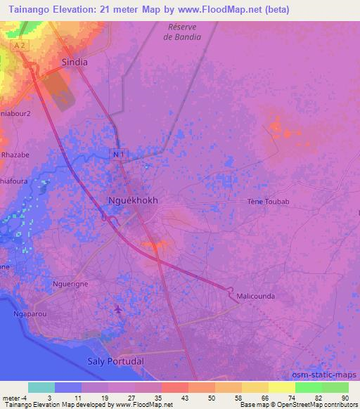 Tainango,Senegal Elevation Map