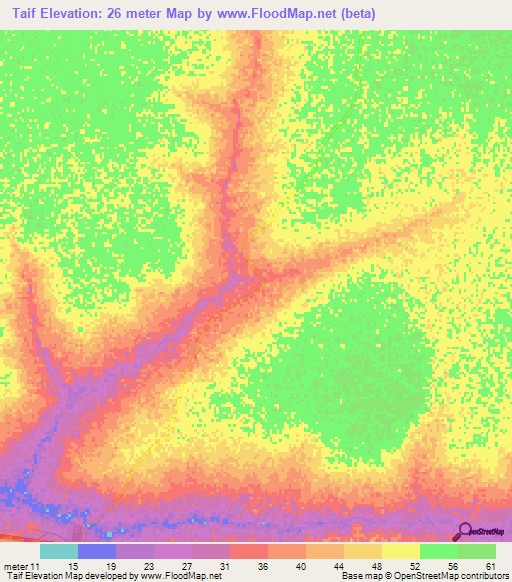 Taif,Senegal Elevation Map