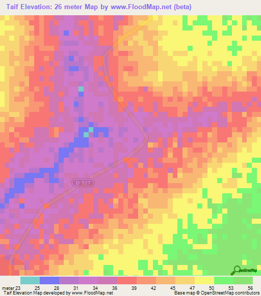 Taif,Senegal Elevation Map