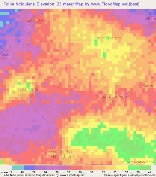 Taiba Ndioufene,Senegal Elevation Map