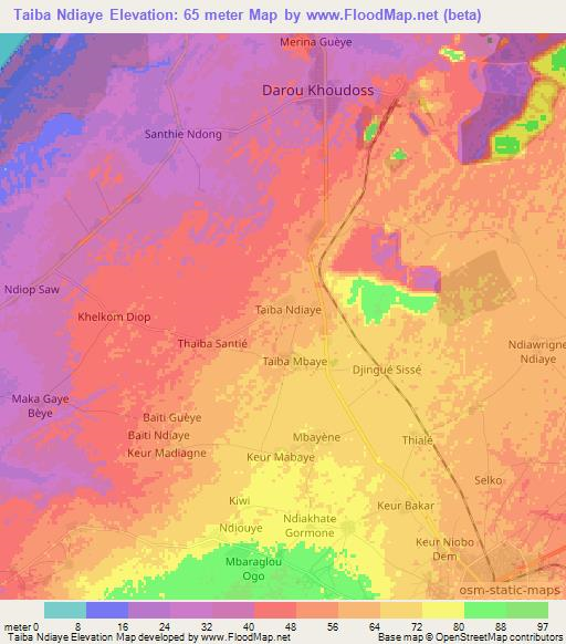 Taiba Ndiaye,Senegal Elevation Map