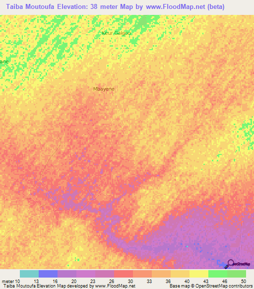 Taiba Moutoufa,Senegal Elevation Map