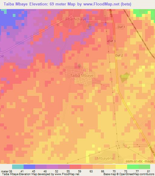 Taiba Mbaye,Senegal Elevation Map