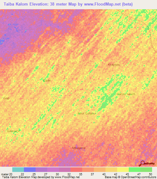 Taiba Kalom,Senegal Elevation Map