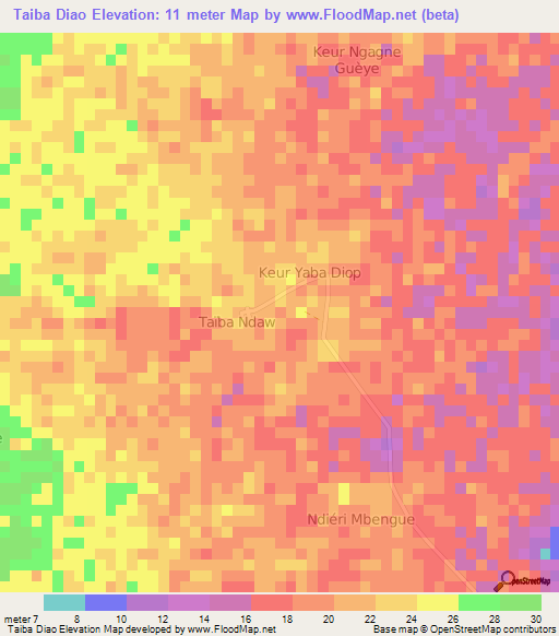 Taiba Diao,Senegal Elevation Map