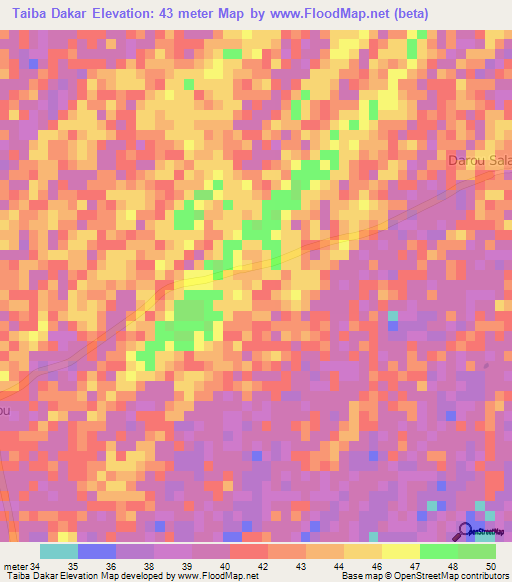 Taiba Dakar,Senegal Elevation Map
