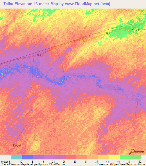 Taiba,Senegal Elevation Map