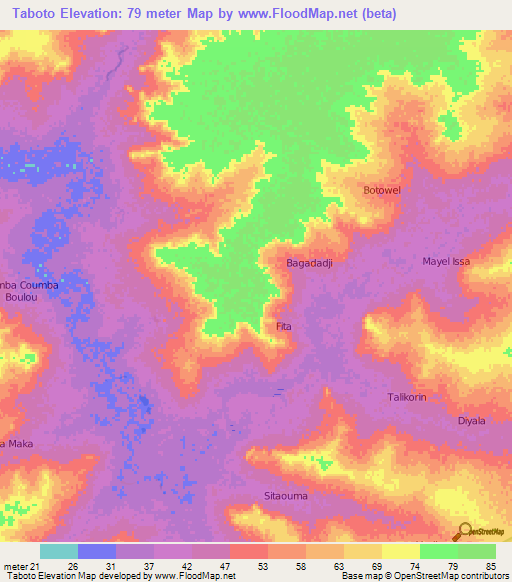 Taboto,Senegal Elevation Map