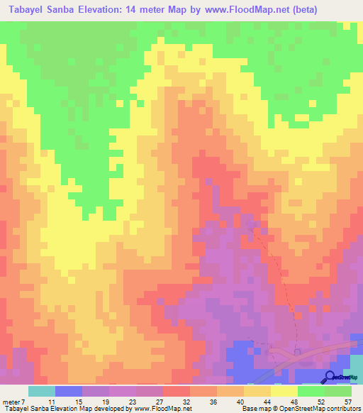 Tabayel Sanba,Senegal Elevation Map