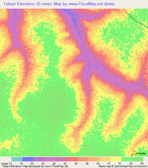 Tabani,Senegal Elevation Map