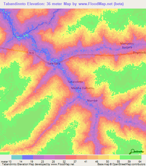 Tabandinnto,Senegal Elevation Map