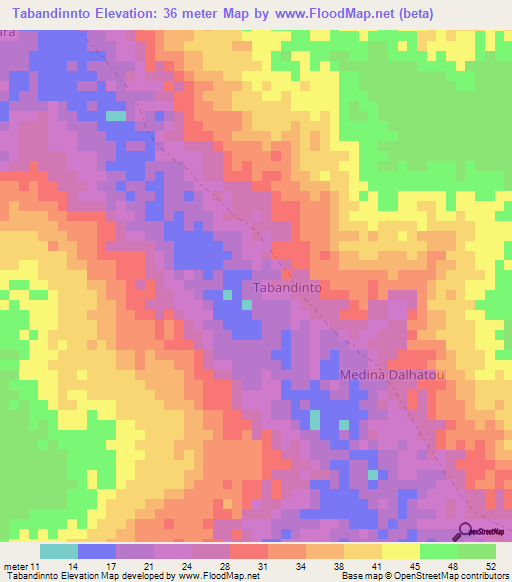Tabandinnto,Senegal Elevation Map