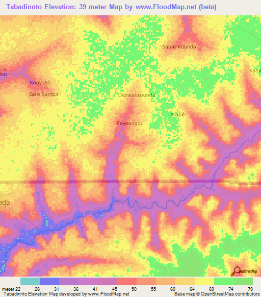 Tabadinnto,Senegal Elevation Map