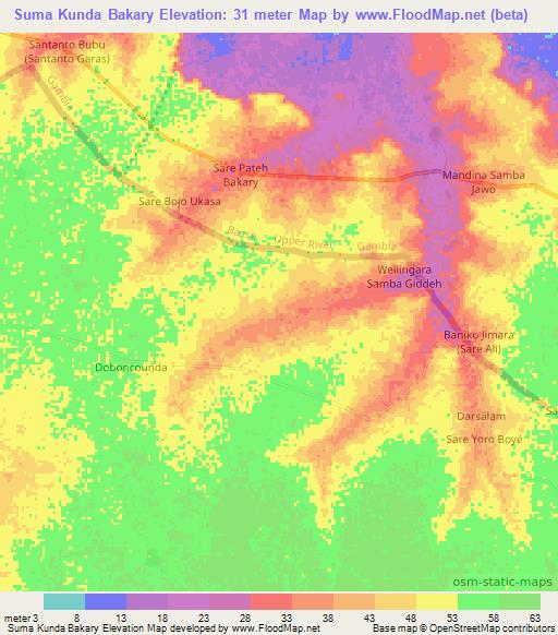 Suma Kunda Bakary,Senegal Elevation Map