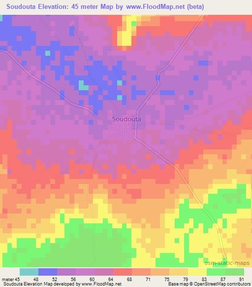 Soudouta,Senegal Elevation Map