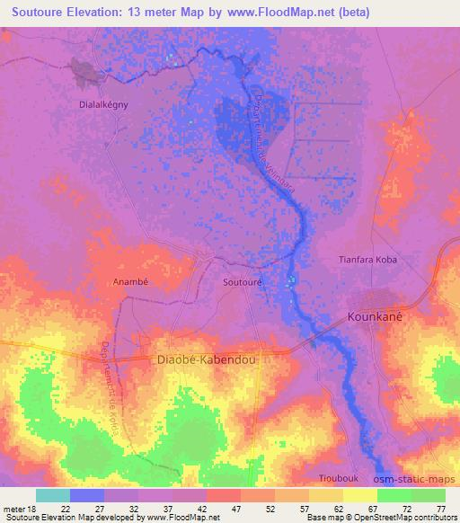 Soutoure,Senegal Elevation Map