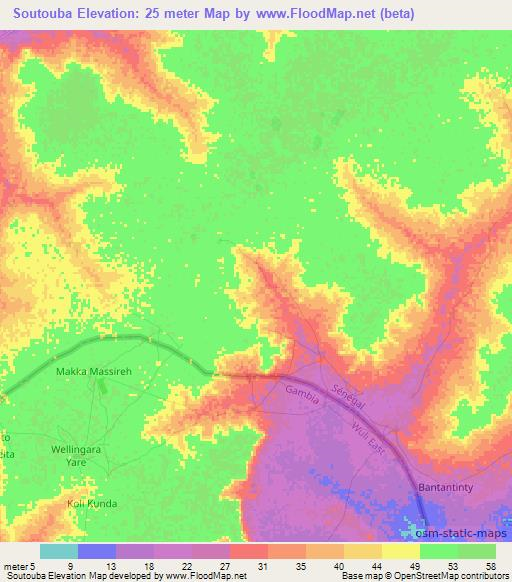 Soutouba,Senegal Elevation Map