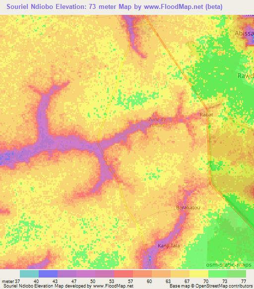 Souriel Ndiobo,Senegal Elevation Map
