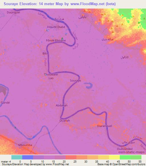 Souraye,Senegal Elevation Map