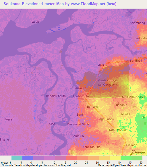 Soukouta,Senegal Elevation Map
