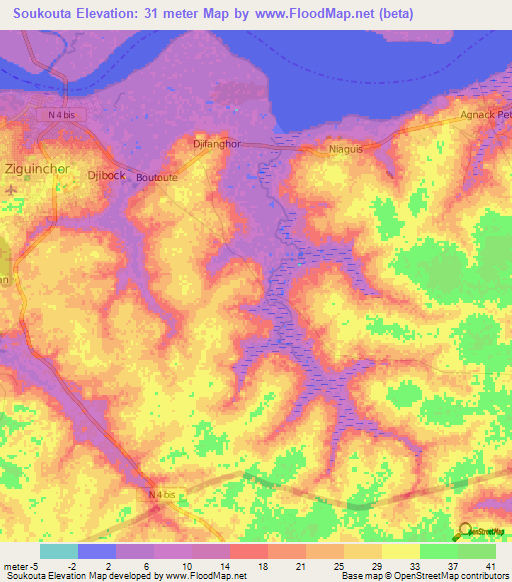 Soukouta,Senegal Elevation Map