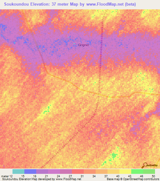 Soukoundou,Senegal Elevation Map