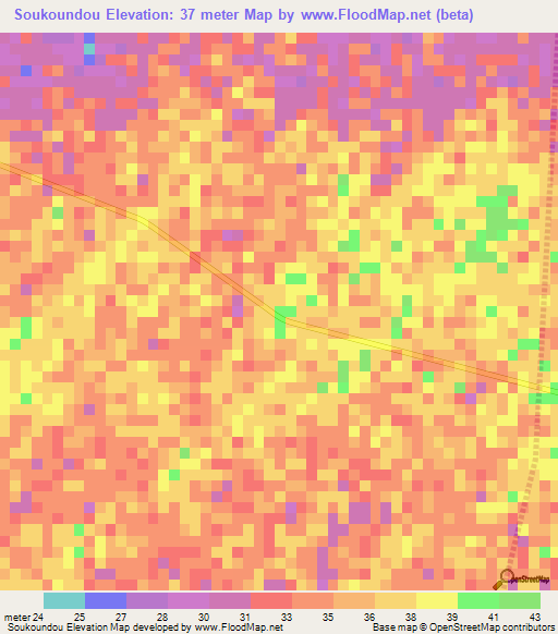 Soukoundou,Senegal Elevation Map