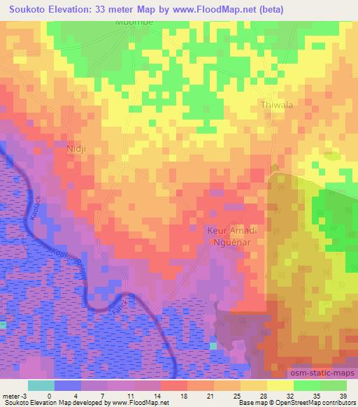 Soukoto,Senegal Elevation Map