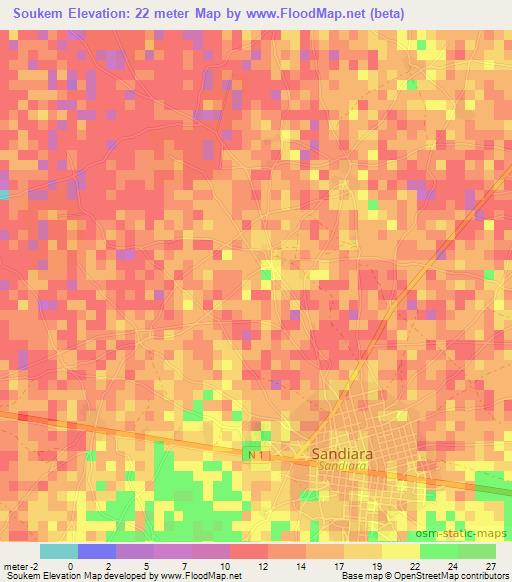 Soukem,Senegal Elevation Map