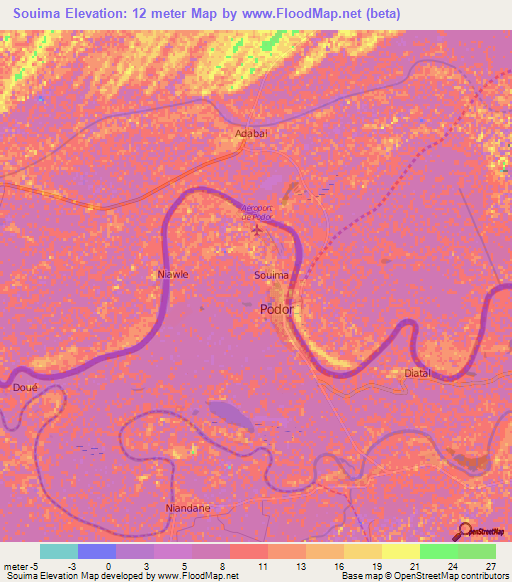 Souima,Senegal Elevation Map