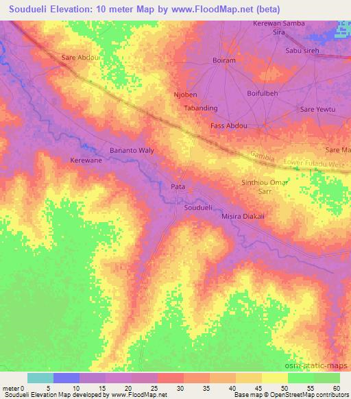 Soudueli,Senegal Elevation Map