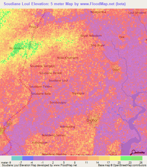 Soudiane Loul,Senegal Elevation Map