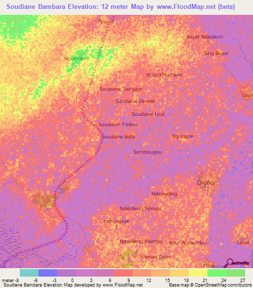 Soudiane Bambara,Senegal Elevation Map