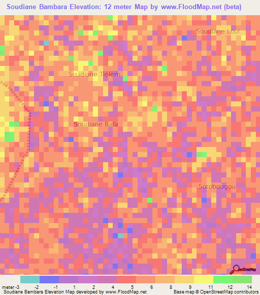 Soudiane Bambara,Senegal Elevation Map
