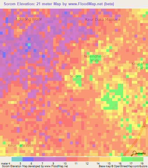 Sorom,Senegal Elevation Map