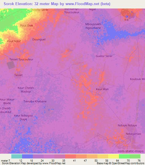 Sorok,Senegal Elevation Map