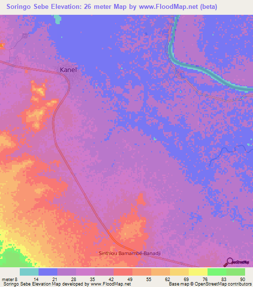 Soringo Sebe,Senegal Elevation Map