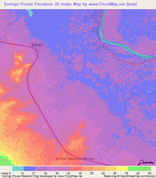 Soringo Poular,Senegal Elevation Map